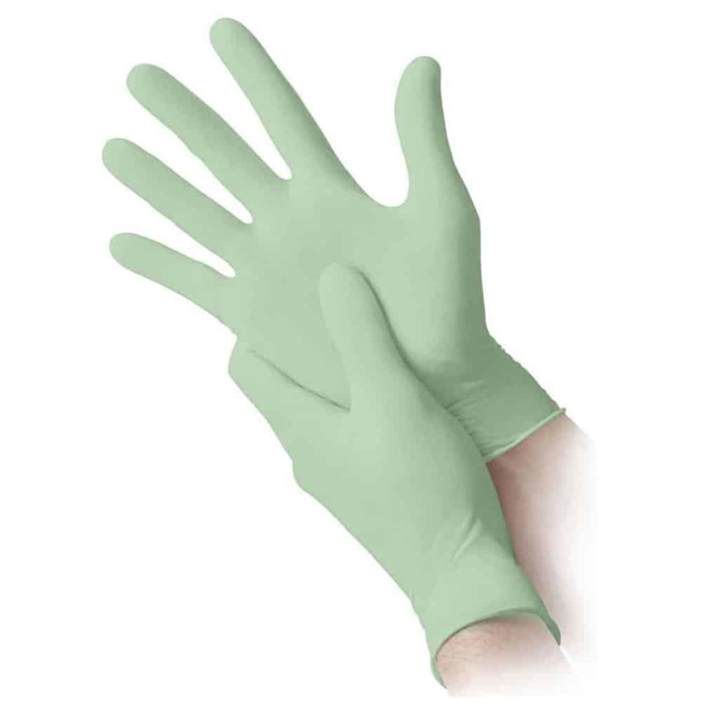 Guanto in nitrile verde pastello biodegradabile sena polvere 100 pz. NBIO Reflexx